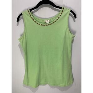 Ku De Ta Green Beaded Neckline Womens Sleeveless Top Size M Made In Indonesia